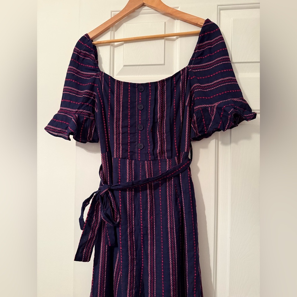 Umgee Navy and Pink Striped short Sleeve Romper